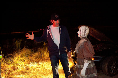 Director, co-star and alumnus Bobby Roe guides a scare actor through a scene. We didn’t go off and hire actors to be scare actors, he said. We wanted to use the real guys.