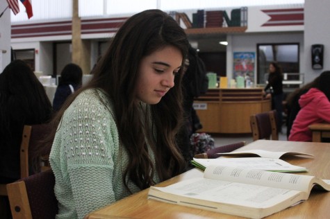 Junior Madison English reviews the materials she uses to study for the SAT. "I didn't realize until I was older how much the SAT can impact which schools you get accepted to," English said. Photo by Emily Perez. 