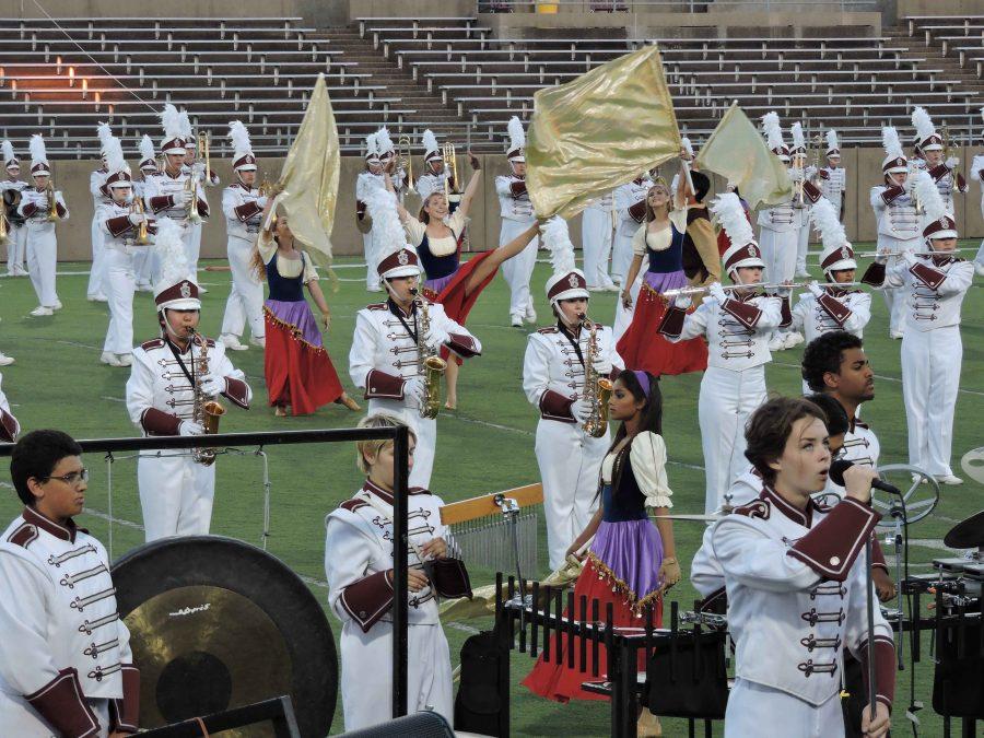 Band students perform their show Vagabond at the area competition on Saturday morning, Oct. 29 for the last time.  After performing at area, the band went on to perform the Plano Tribute show at their last football game. (Photo courtesy of Charlotte Terry)