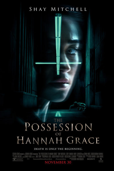 Movie poster depicts star, Shay Mitchell, in a suspenseful situation