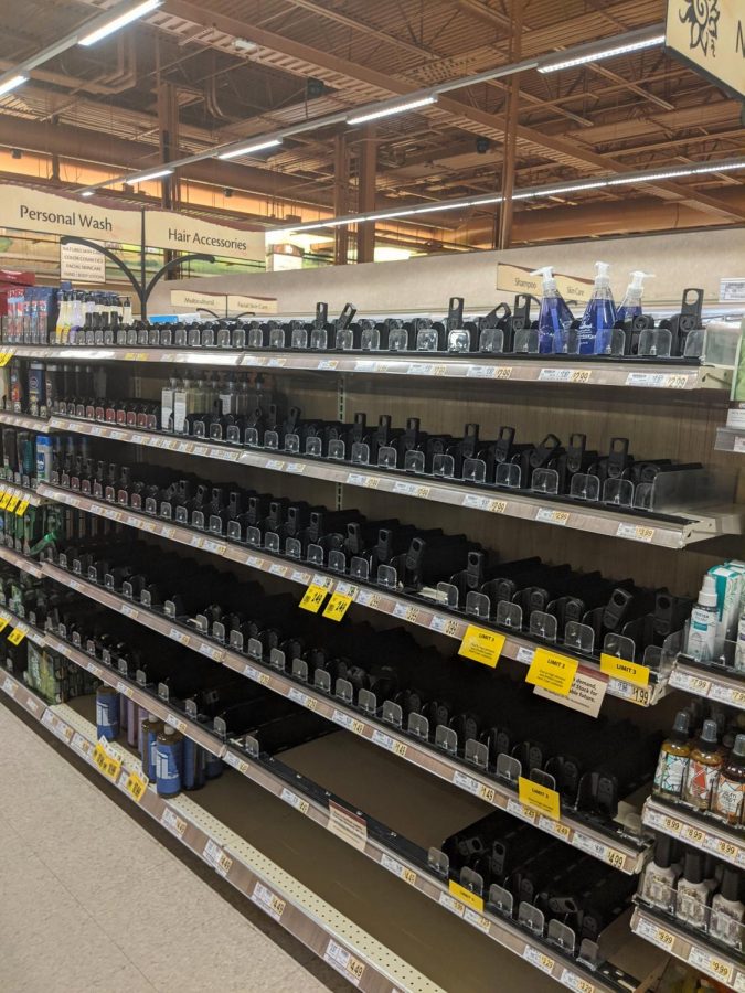 Empty grocery store shelves.