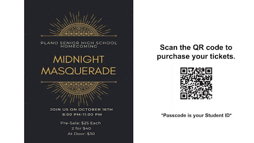 Homecoming flyer and QR code to purchase tickets