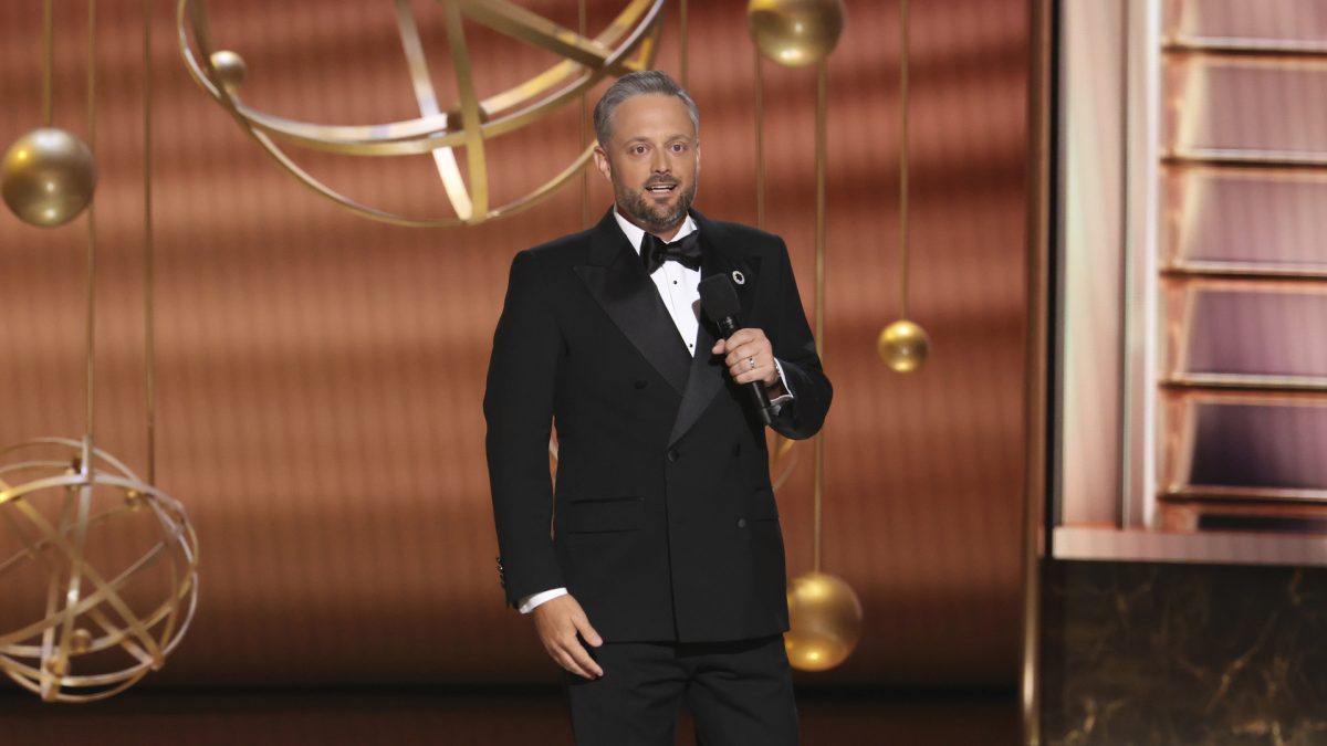 Nate Bargatze during his opening monologue at the 77th Primetime Emmy Awards