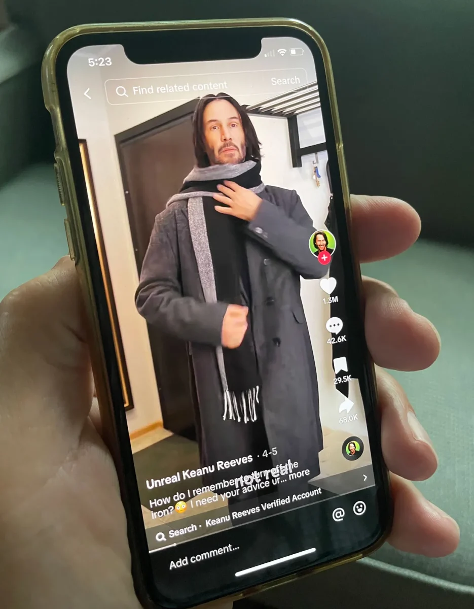 TikTok video featuring a Keanu Reeves deepfake