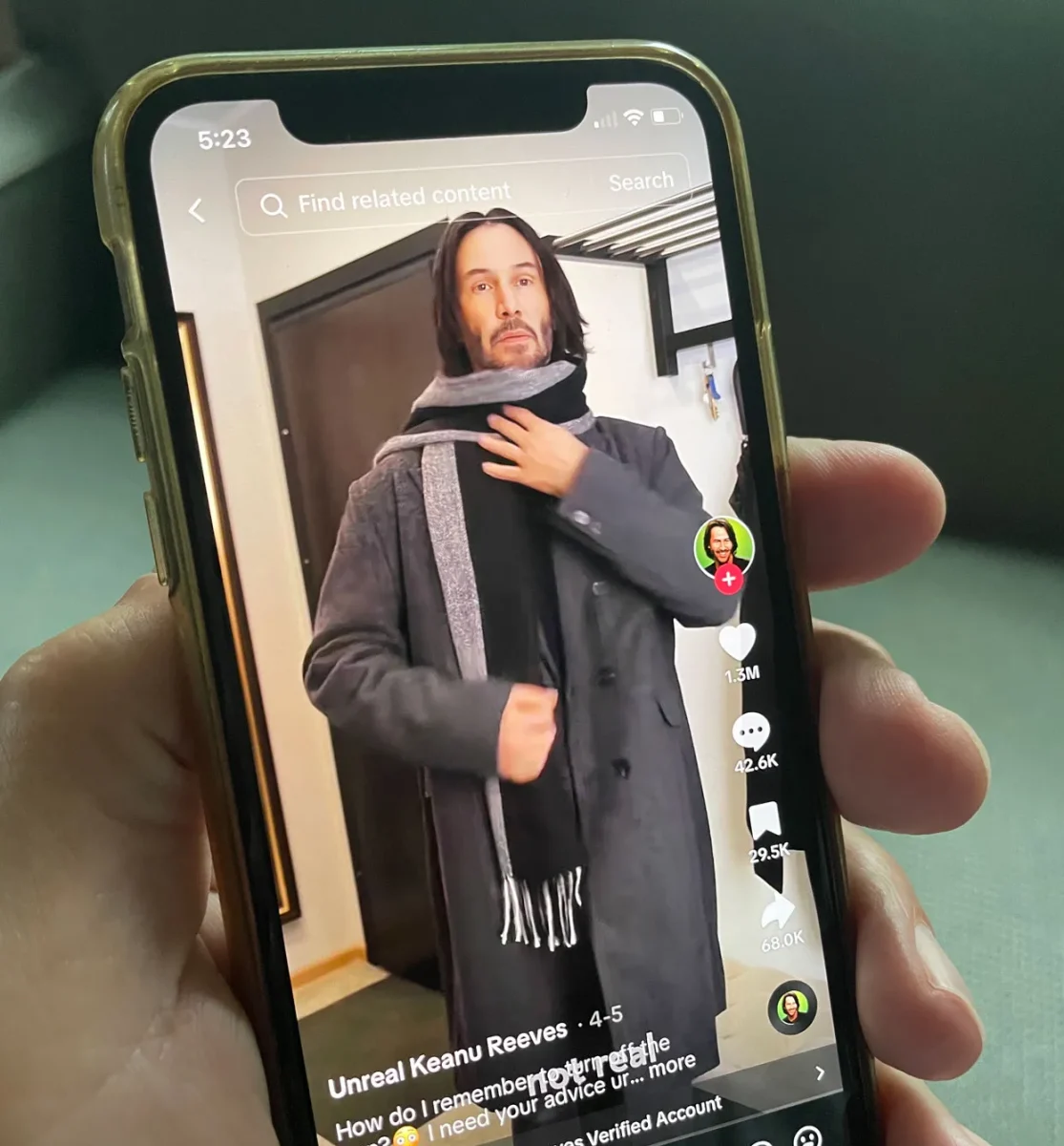 TikTok video featuring a Keanu Reeves deepfake